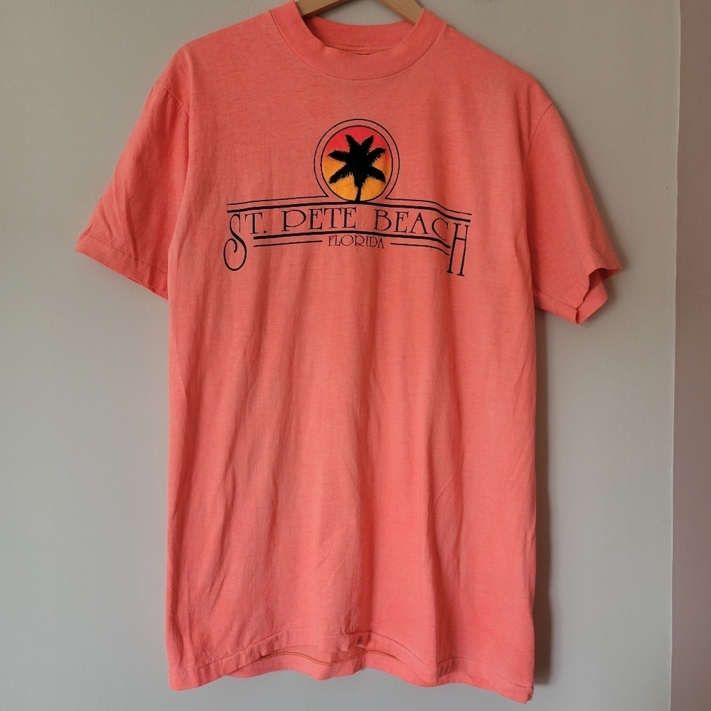 Vintage Men's Single Stitch Graphic Tee T-shirt Neon Orange Day Glo Size Large